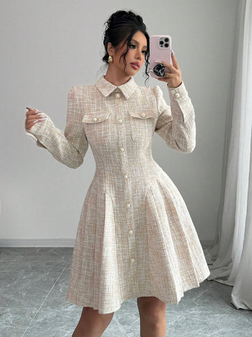 Elegant Waisted Dress For Afternoon Tea, Gentle Lady Style, Autumn