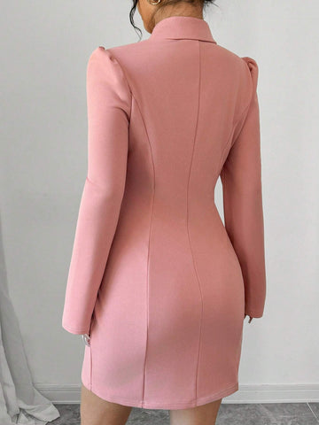 Lapel Collar Oblique Button Elegant Romantic Ladies Dress