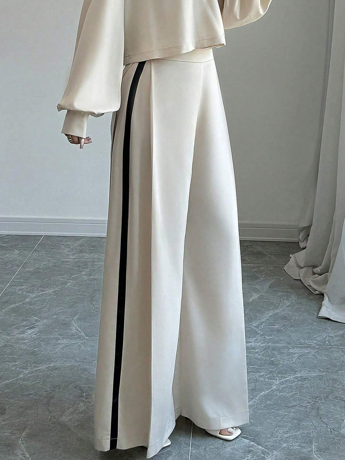 Elenzya Women's Casual Loose Fit Contrast Color Wide Leg Pants