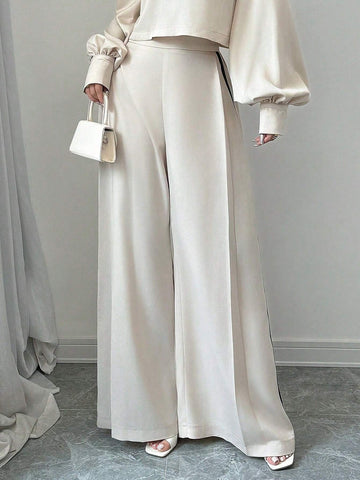 Elenzya Women's Casual Loose Fit Contrast Color Wide Leg Pants