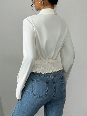 Women's Cross Collar Long Sleeve Shirred Blouse