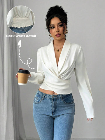 Women's Cross Collar Long Sleeve Shirred Blouse