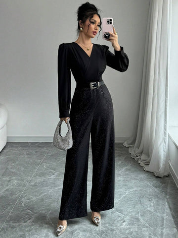 Women's Fashion Sparkling Patchwork Jumpsuit For Autumn