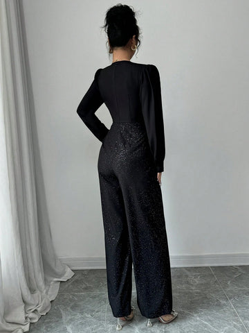 Women's Fashion Sparkling Patchwork Jumpsuit For Autumn