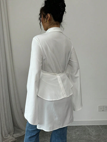 Elenzya Women's Long Sleeve Crossover Front Shirt