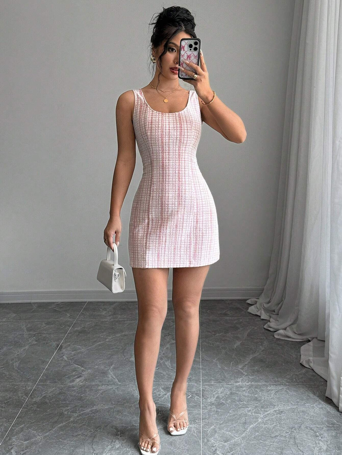 Women's Summer Plaid Round Neck Sleeveless Elegant Dress