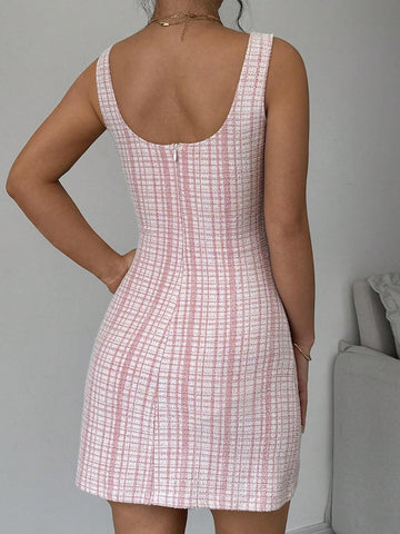 Women's Summer Plaid Round Neck Sleeveless Elegant Dress