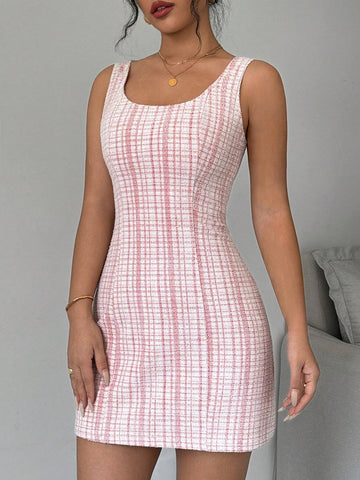 Women's Summer Plaid Round Neck Sleeveless Elegant Dress