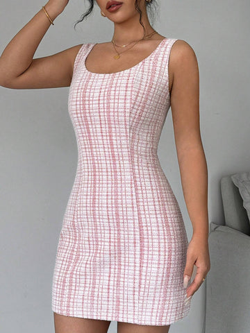Women's Summer Plaid Round Neck Sleeveless Elegant Dress
