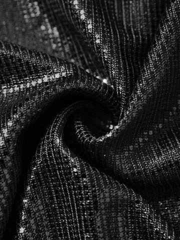 Women's Sequin Embellished Short Dress, Solid Color, Long Sleeve, Casual And Fashionable For