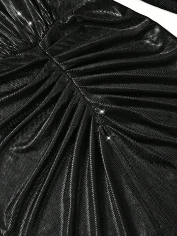 Women's Sequin Embellished Short Dress, Solid Color, Long Sleeve, Casual And Fashionable For