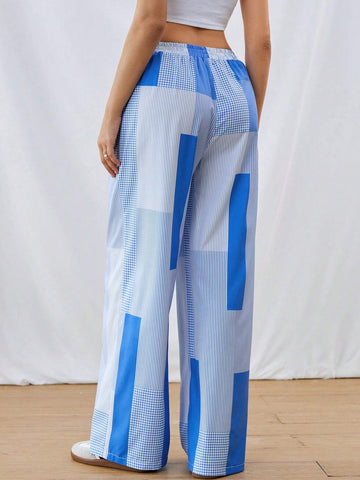 Essnce 2024 Spring/Summer New Blue And White Striped Splice Refreshing Women's Long Pants
