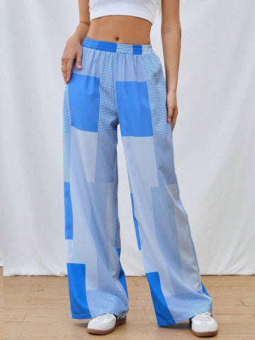 Essnce 2024 Spring/Summer New Blue And White Striped Splice Refreshing Women's Long Pants