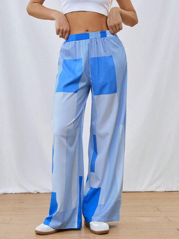 Essnce 2024 Spring/Summer New Blue And White Striped Splice Refreshing Women's Long Pants