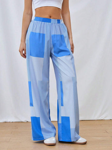 Essnce 2024 Spring/Summer New Blue And White Striped Splice Refreshing Women's Long Pants