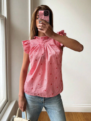 Essnce 2024 Spring/Summer Plaid Off-Shoulder Women's Blouse For Vacation And Picnic