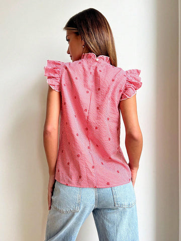 Essnce 2024 Spring/Summer Plaid Off-Shoulder Women's Blouse For Vacation And Picnic