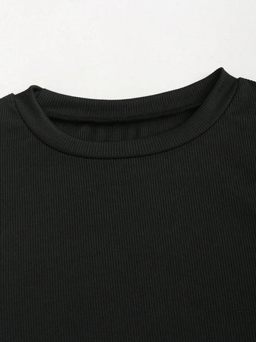 2pcs/Set Women Solid Color Round Neck Sleeveless Top And Casual Pants Suit