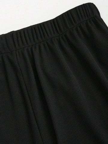 2pcs/Set Women Solid Color Round Neck Sleeveless Top And Casual Pants Suit