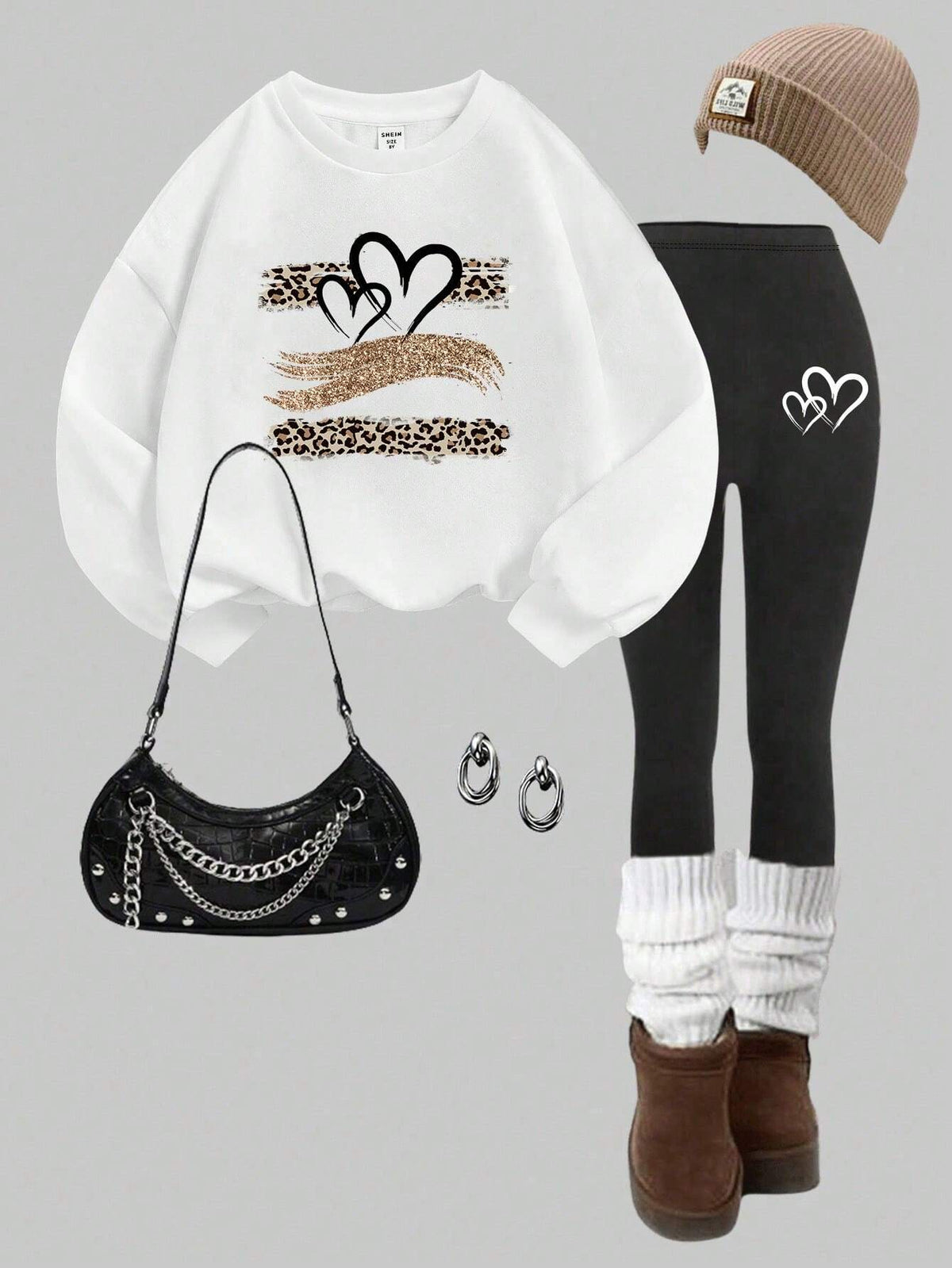 2pcs Set: Casual Loose Crew Neck Sweatshirt And Skinny Leggings Pants, Autumn/Winter