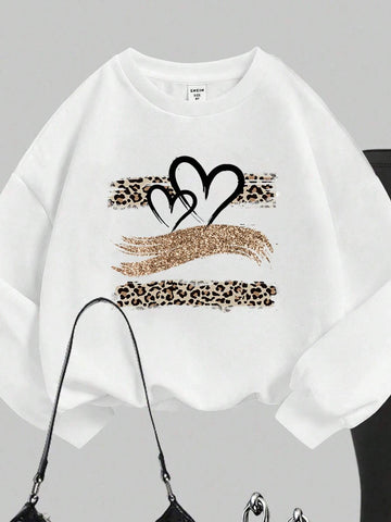 2pcs Set: Casual Loose Crew Neck Sweatshirt And Skinny Leggings Pants, Autumn/Winter