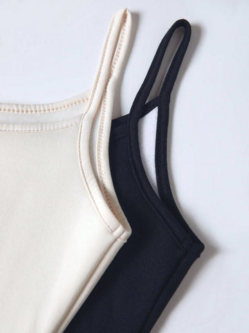 2pcs Set Solid Fleece Slip Dress & Bodycon Dress Combo