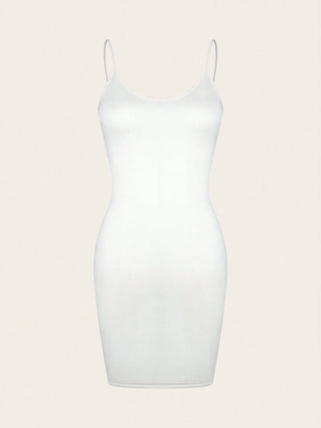 2pcs Set Solid Fleece Slip Dress & Bodycon Dress Combo