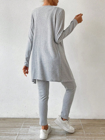 2pcs/set Women's Drawstring Vest Jumpsuit And Open Front Jacket