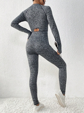 2pcs/set Women's Knitted Long Sleeve Top And Leggings Set