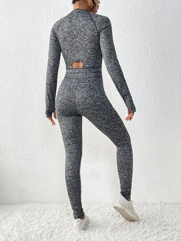 2pcs/set Women's Knitted Long Sleeve Top And Leggings Set