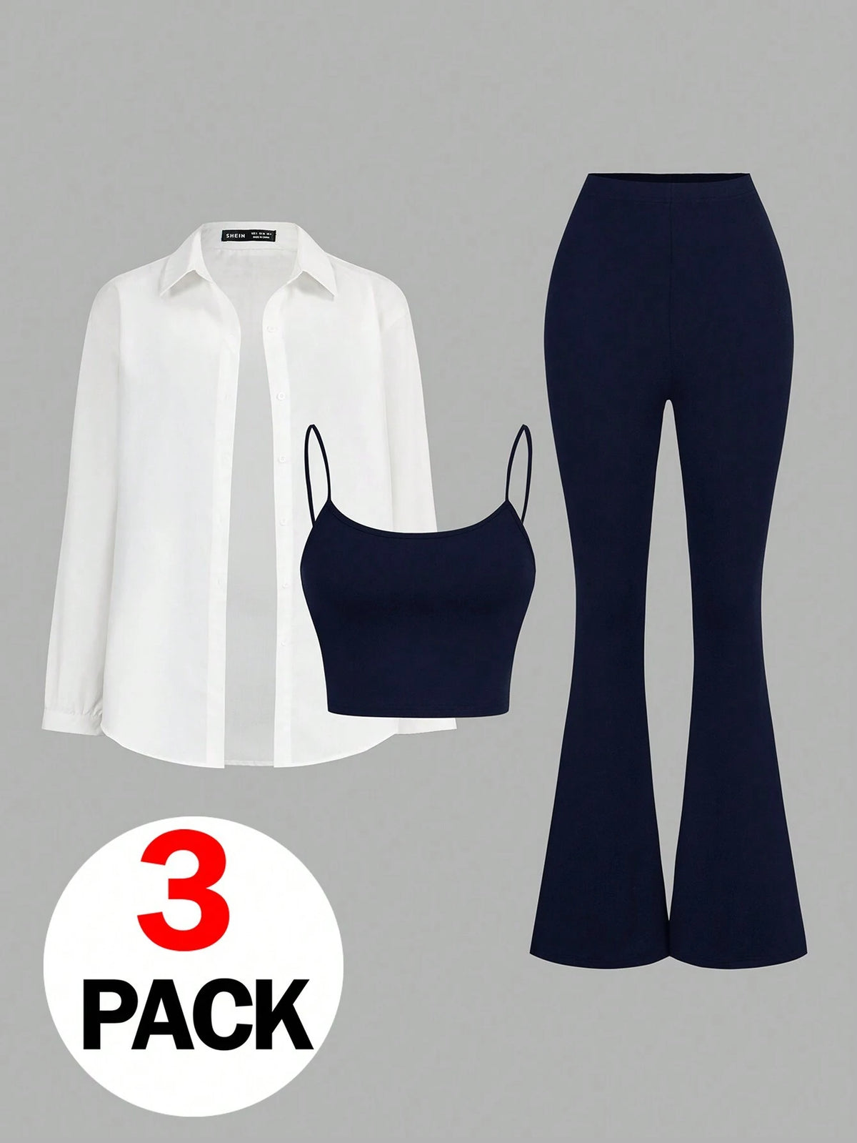 3pcs/Set Women's Casual Basic Light Sports Outfit , Sexy & Fashionable Outdoor Cycling Tennis Travel Top Top Slim Fit Strap & Slim Fit Flare Pants & Long Sleeve Blouse Women Tracksuit Workout Set Fall Women Clothes , 3pcs/Set