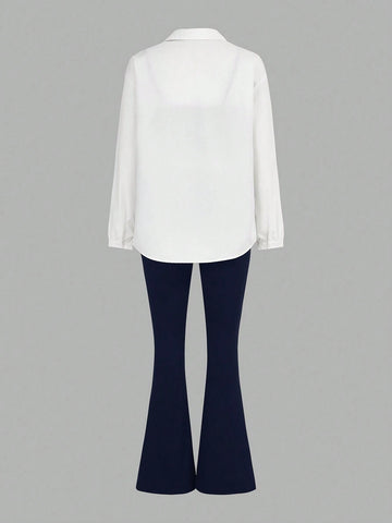 3pcs/Set Women's Casual Basic Light Sports Outfit , Sexy & Fashionable Outdoor Cycling Tennis Travel Top Top Slim Fit Strap & Slim Fit Flare Pants & Long Sleeve Blouse Women Tracksuit Workout Set Fall Women Clothes , 3pcs/Set