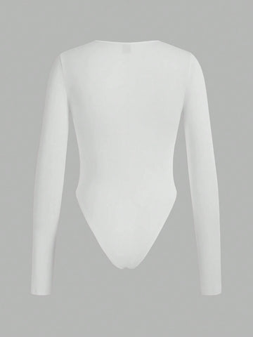 3pcs/Set Women's Casual Simple Long Sleeve Bodysuit, Spring Autumn