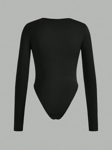 3pcs/Set Women's Casual Simple Long Sleeve Bodysuit, Spring Autumn