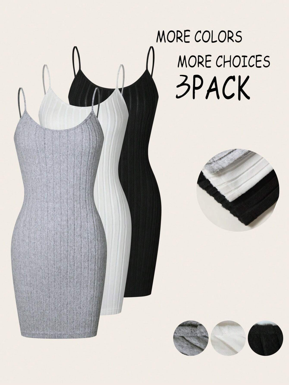 3pcs/Set Women's Sleeveless Bodycon Cami Dress