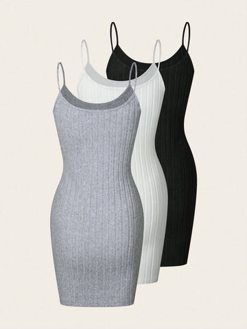 3pcs/Set Women's Sleeveless Bodycon Cami Dress