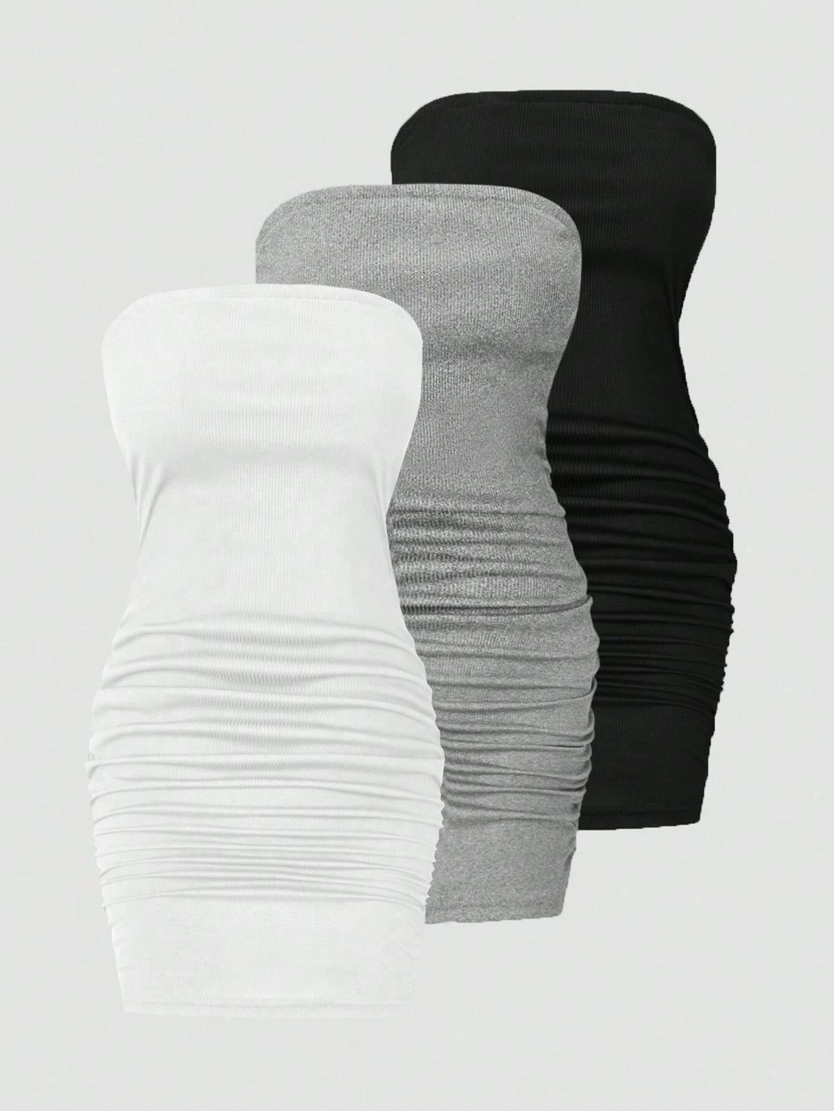 3pcs Simple Solid Color Women's Strapless Dress Set