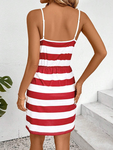 4th Of July Women's Fashionable American Flag Print Cami Dress USA Independence Day