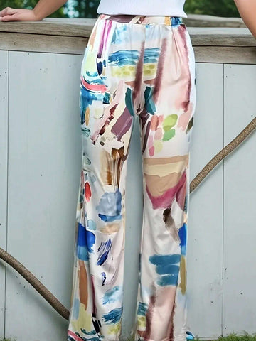 Essnce All-Over Print Knitted Casual Straight-Leg Pants