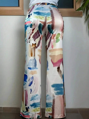 Essnce All-Over Print Knitted Casual Straight-Leg Pants