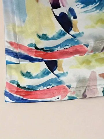 Essnce All-Over Print Knitted Casual Straight-Leg Pants