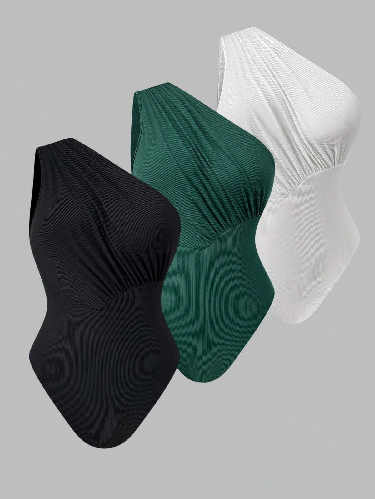 Asymmetric One Shoulder Sleeveless Sexy Bodysuit Three-Piece Set