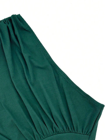 Asymmetric One Shoulder Sleeveless Sexy Bodysuit Three-Piece Set