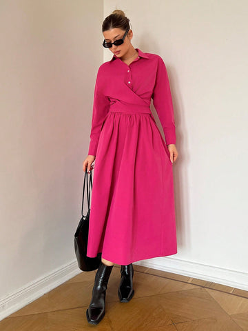 Bright Pink Wrap Two Piece Set