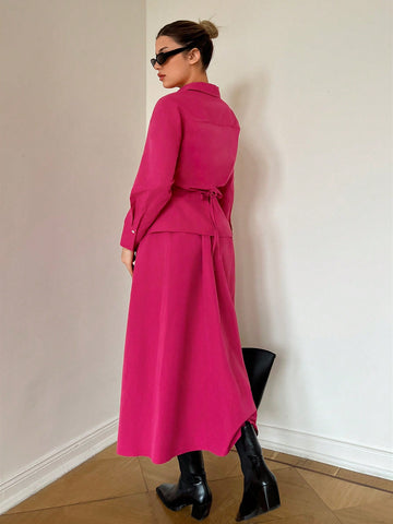 Bright Pink Wrap Two Piece Set