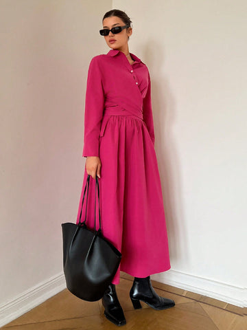 Bright Pink Wrap Two Piece Set