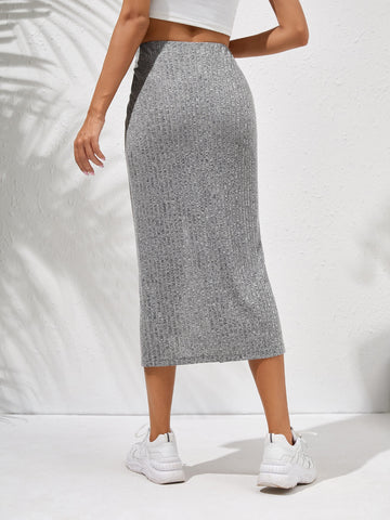 Essnce Button Front Rib-knit Skirt