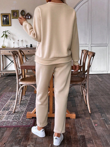 Button Side Detail Long Sleeve Sweatshirt And Sports Pants Set