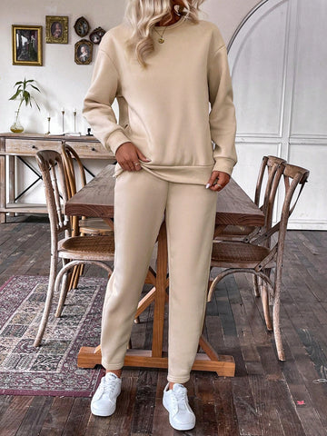 Button Side Detail Long Sleeve Sweatshirt And Sports Pants Set