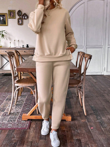 Button Side Detail Long Sleeve Sweatshirt And Sports Pants Set